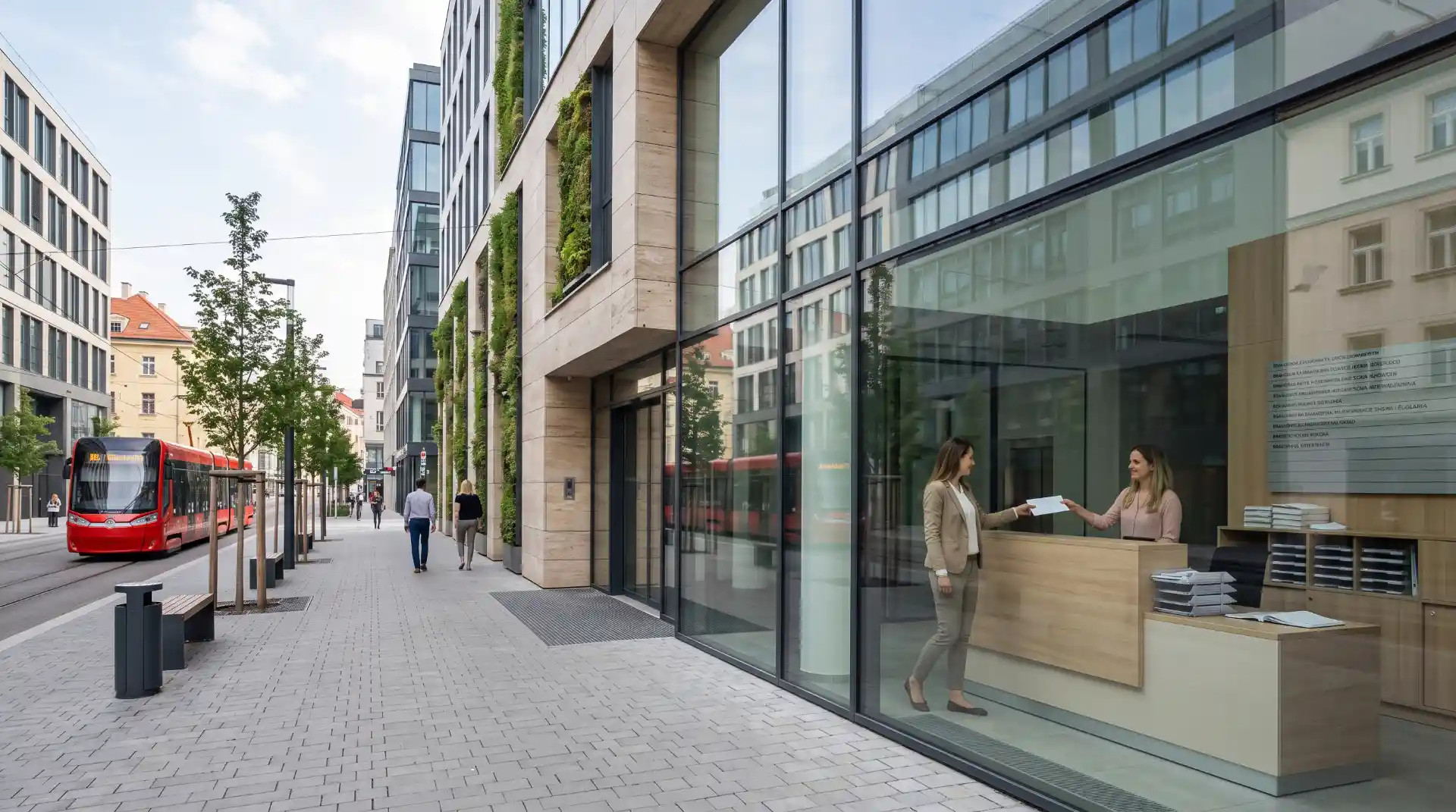 Virtueller Firmensitz einer tschechischen s. r. o. in einem modernen Bürogebäude in Prag.