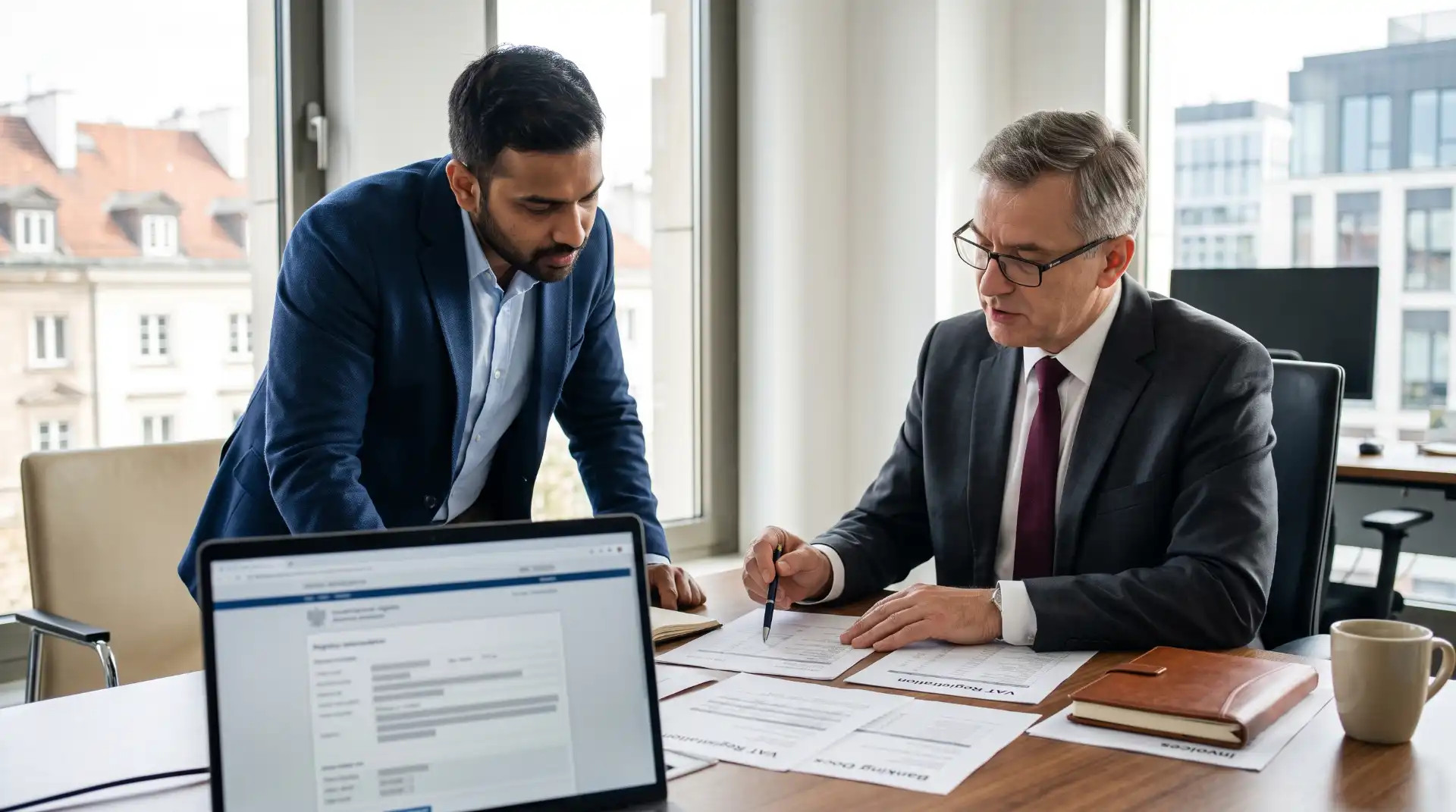 Podnikateľ preveruje poľskú ready-made firmu platcu DPH s daňovým poradcom.